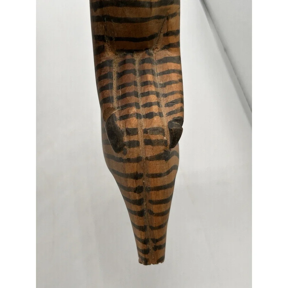 Hand Carved ‎ Hand Painted African Style Folk Art Rustic Zebra Wood Shelf Sitter